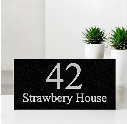 12"x6" = (30cm x 15cm) Natural Granite House Sign Granite House Signs www.HouseSign.co.uk 