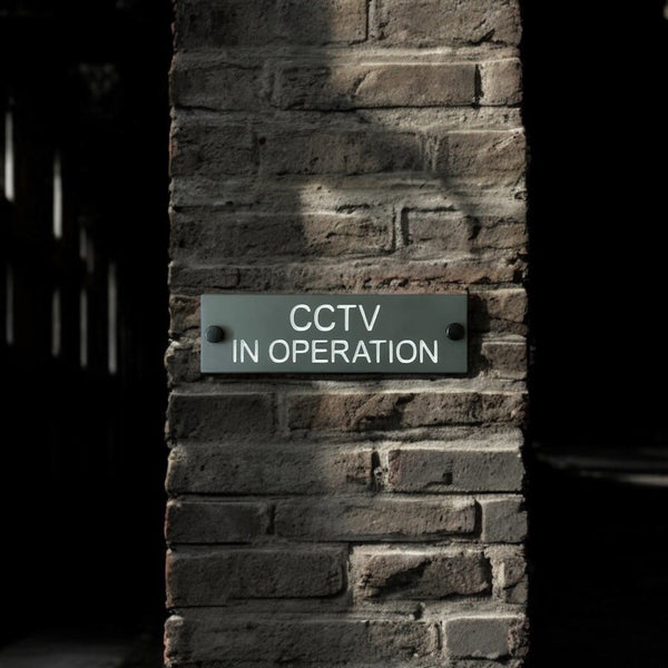 A CCTV Gate Or Wall Sign made in Natural Slate with polished edges and hard-wearing carved lettering size 20cm x 6cm www.HouseSign.co.uk