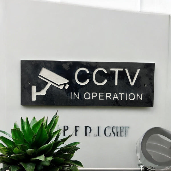 CCTV Sign Gate Signs www.HouseSign.uk 12"x4" Slate 