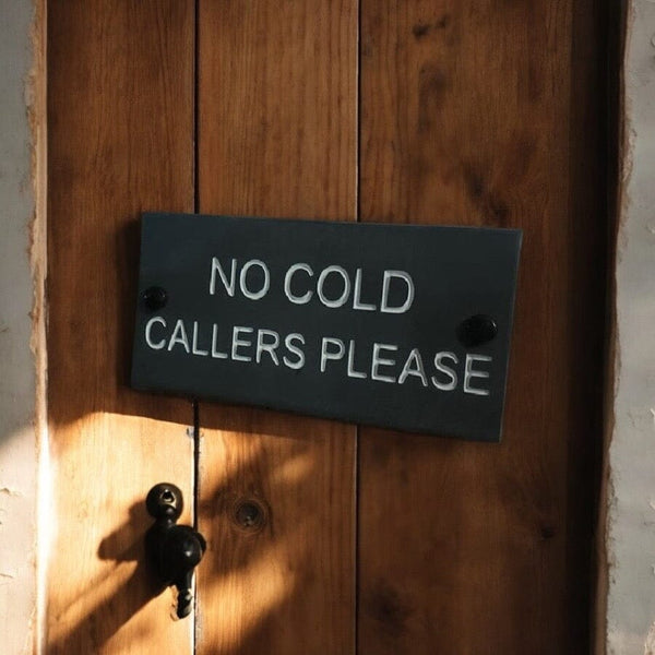 A Natural Slate House Sign saying No Cold Callers Please size 20cmx10cm www.HouseSign.uk 