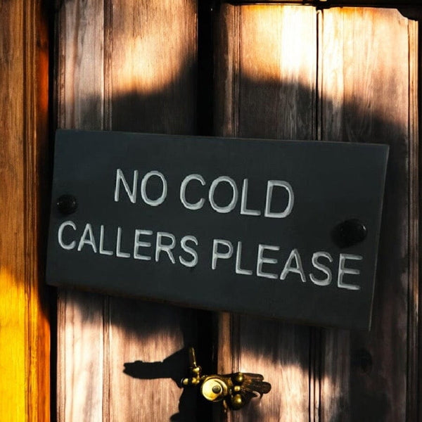 A Natural Slate House Sign saying No Cold Callers Please size 20cmx10cm www.HouseSign.uk 