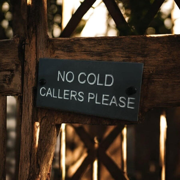 A Natural Slate House Sign saying No Cold Callers Please size 20cmx10cm www.HouseSign.uk 